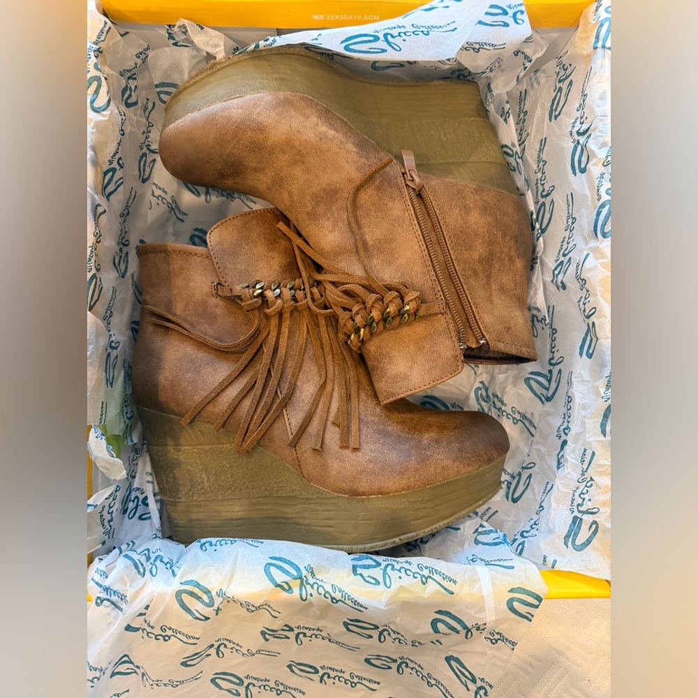 Brown Fringe Ankle Boots